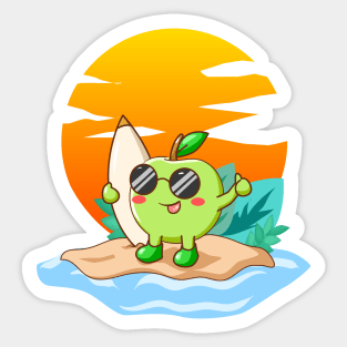 Surfer Apple Kawaii Character Funny Summer Beach Surfing Sticker